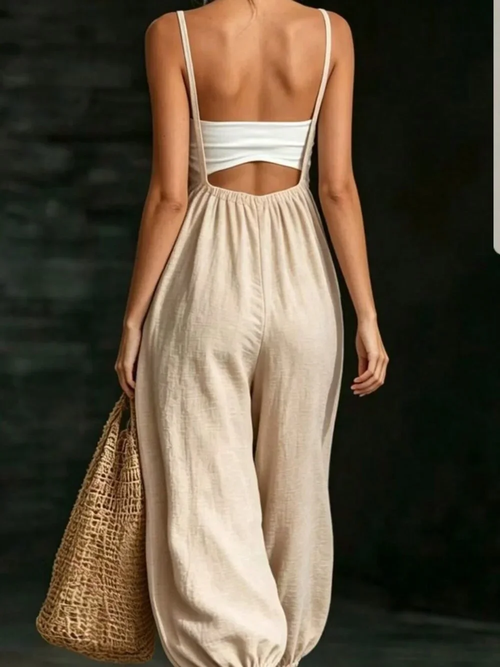 Khaki Casual Boho Women's Sleeveless Long Jumpsuit